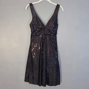 BODY CENTRAL Holographic Sparkle Sequin Party Dress Small Disco 70s Look